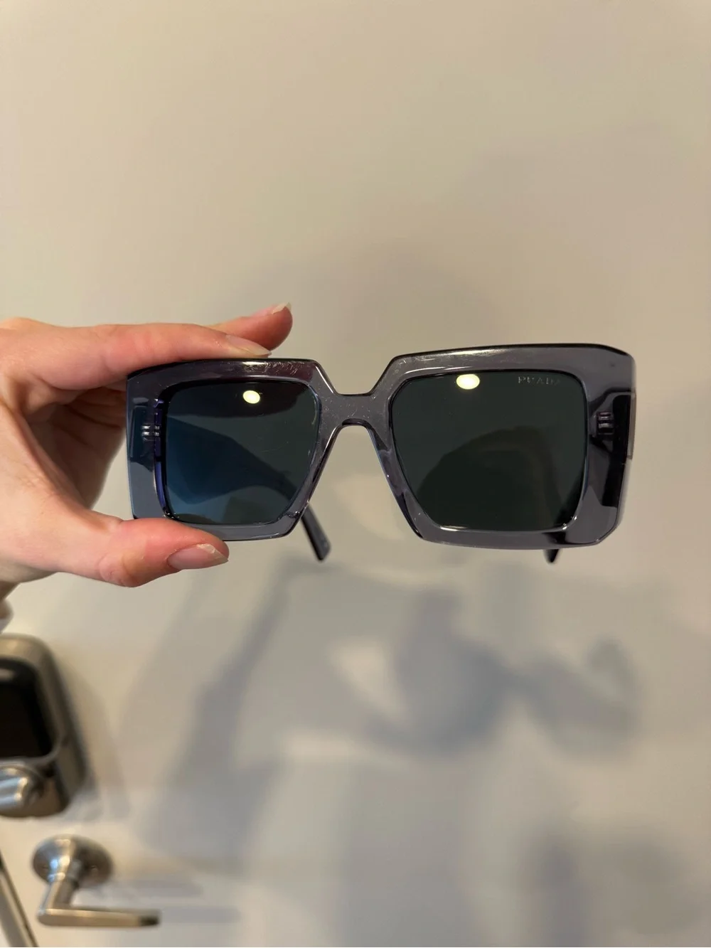 Prada Women’s Square Sunglasses in Translucent Gray with Dark Lenses